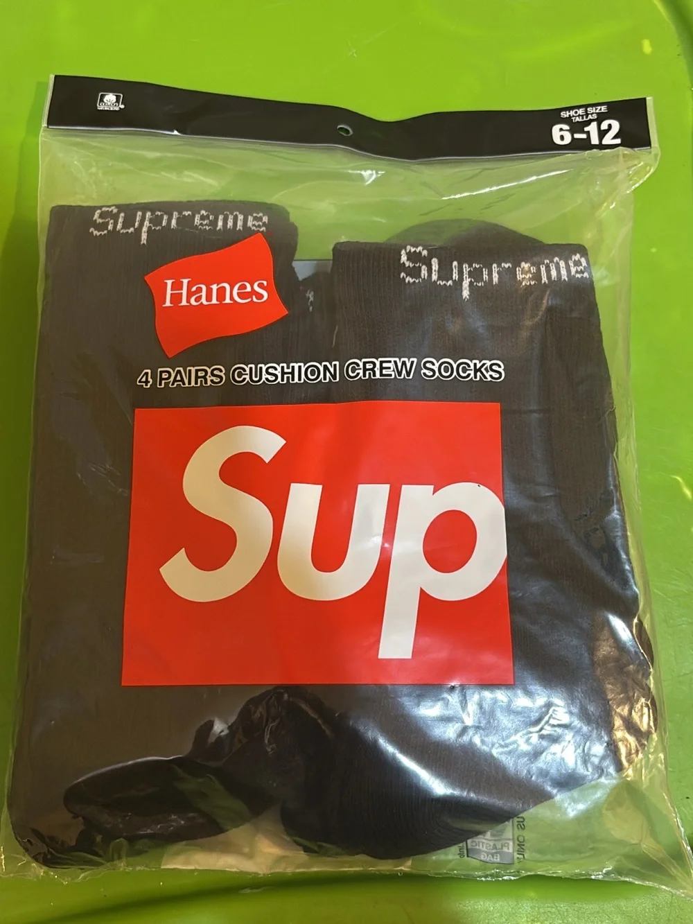 Hanes Black Crew Cushion Socks with White Logo - 4 Pack